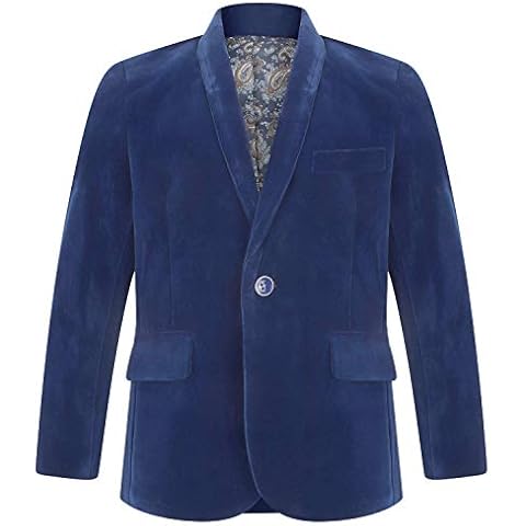 Boys Velvet Blazer Jacket Black Navy Burgundy 1 to 15 Years (14, Royal Blue) Cover