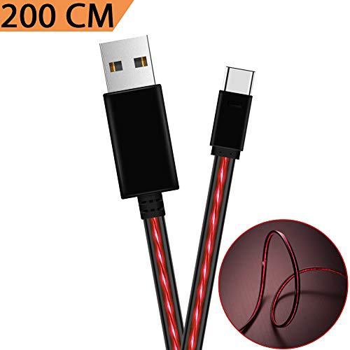Câble USB de Type C, câble Areson 6.6FT LED Câble USB à USB C pour Chargeur Rapide pour Samsung Galaxy S8 Note 8 S8 Plus, Google Pixel XL 2, LG G6 V20 V30, Moto Z Z2 Force - Rouge