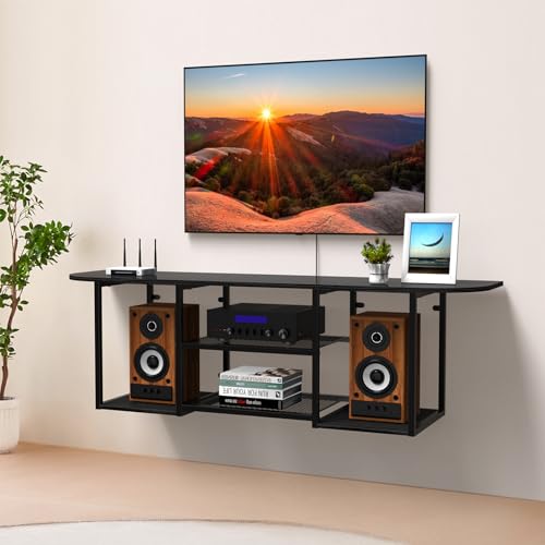 Fogein - Fogein Floating TV Stand for 50 60 Inches TV,Wall Mounted Media Console with Open Storage Shelves，Modern Entertainment Center for Living Room,Bedroom (Black)