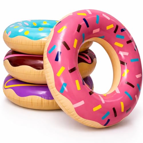 Image of 4E's Novelty 4 Pack Donut Pool Floats for Kids & Adults 30 inch Swim Rings Tubes Floaties for Swimming Pool, Donut Inflatable for Party Decorations Beach Toy, Floating Blow Up Floaties Water Floaty Lake