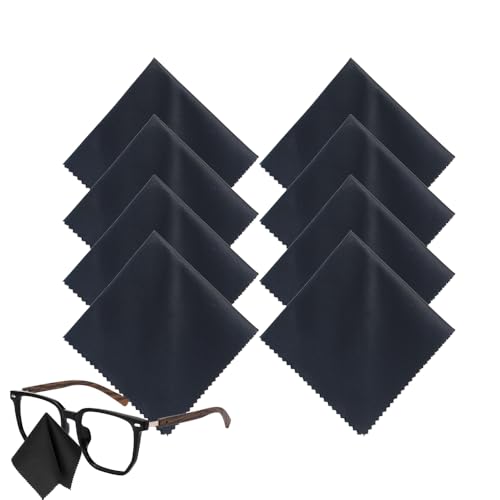 POWOMAO Microfiber Glasses Cleaning Cloths - For Camera Lenses, Eyeglasses, Screens, Cameras, Tablets -Washable，8pcs (20 x 20 cm) Black