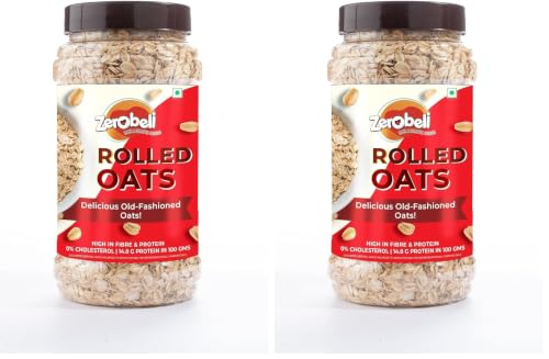Image of Zerobeli Gluten Free Rolled Oats Jar 600g |100% Wholegrain & Helps Manage Weight| High in Fiber & Protein | Rich in Antioxidants | Old Fashioned Rolled Oat (Pack of 2)
