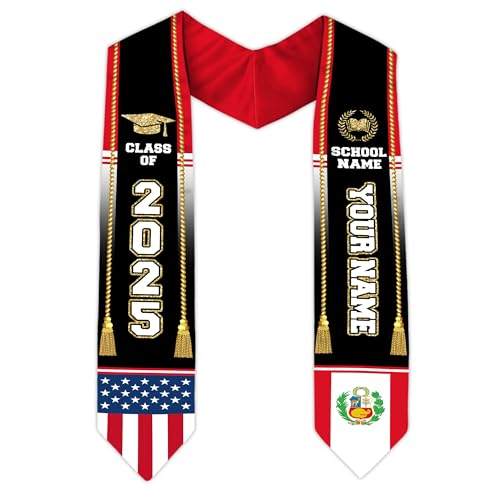 MonkeyVan Peruvians Graduation Sash, Peru Graduation Stole Custom Personalized Peruvians American Flag Graduation Sash 2025 Style 4