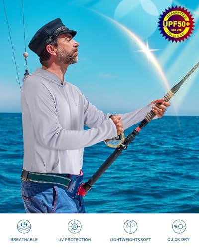 Roadbox Men's UPF 50+ Sun Hoodie Shirts, UV Protection Fishing Shirt with Pocket, Swim Hiking Rash Guard Long Sleeve Hoodies4