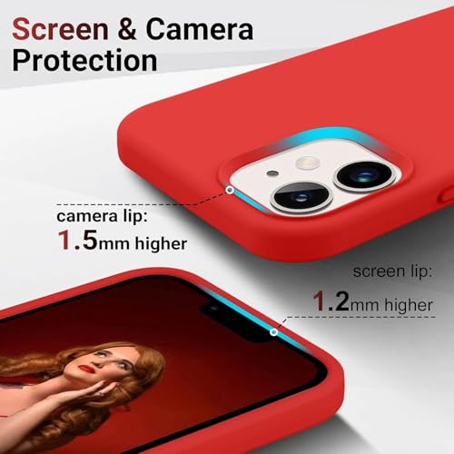 Image of Premium Liquid Silicone Case for iPhone 12 & 12 Pro - Slim Full Body Protective Back Cover with Soft Microfiber Lining, Anti-Slip Grip Scratch Resistant Phone Case(Red)