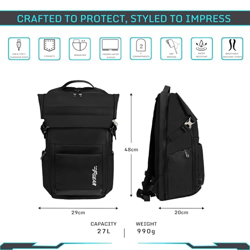 Image of F Gear Oslo Black 27L Premium Soft Touch Laptop Backpack | Fits 17 inch Laptop | USB & Type-C Charging Ports | Lightweight with Tablet Sleeve, 2 Compartments, 3 Pockets & Luggage Strap |Office & Travel
