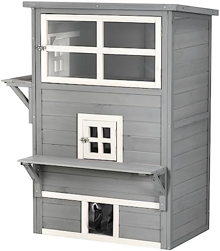 PawHut Caseta para Gatos de Madera 98x68,5x122 cm Casa para Gatos...