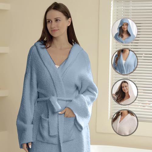 Image of bearberry Plush Hooded Bath Robe Women's Loungewear Sleep Robe Indoor Outfit