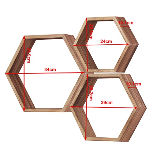 PHOENANCEE Hexagon Floating Shelves, Wooden Wall Mounted Hexagonal Shelf - Image 3