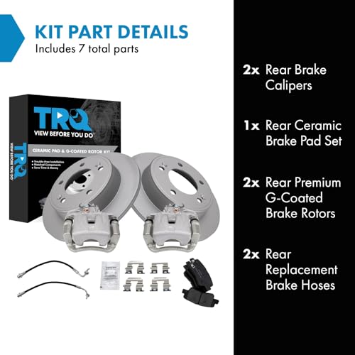 Image of TRQ Rear Brake Pad and Rotor Set Ceramic G Coated Rotors Calipers Compatible with 2014-2016 Kia Soul