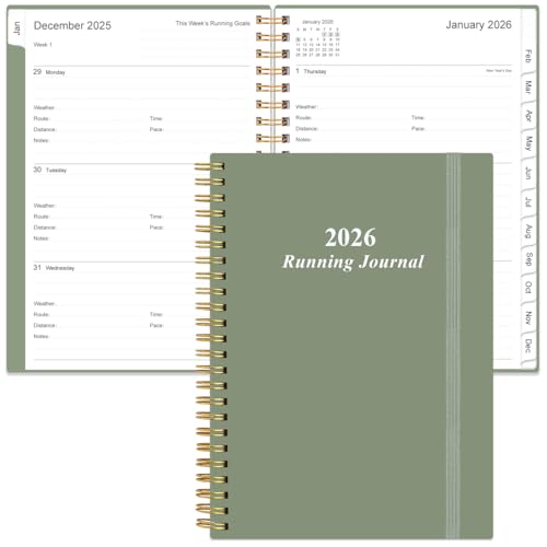 2026 Running Journal, Runner's Day-by-Day Log 2026, 12 Months Running Log for Tracking Your Daily Runs, Races, Goals and Achievements, Green