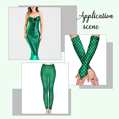 FINGERINSPIRE Mermaid Dragon Scales Fabric 40x60 inches 2 Way Stretch Spandex Hologram Fish Scale Fabric with Green Stripe for Dress Costume Decor DIY Crafts