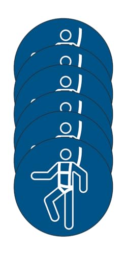GLOBAL KIT DI 6 ADESIVI ROTONDI - Imbracatura di sicurezza obbligatoria - Pittogramma ISO 7010 Con Stampa Diretta U.V. (IDEALE ANCHE PER ESTERNO) (20 cm)