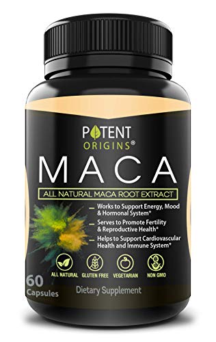 100% Natural Maca Extract 750mg – 60 Capsules – Natural Peruvian Maca Root Powder Supplement – Promotes Energy & Immune Health – Balances Hormones – Pure Extract for Men & Women