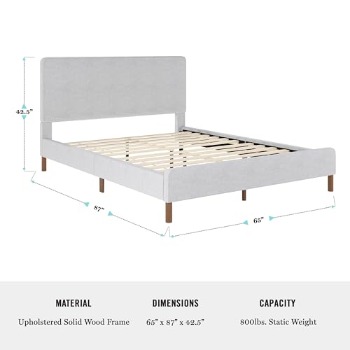 Image of Martha Stewart Britta Platform Bed with Headboard & Footboard, Faux Linen Upholstery with Piping Detail, Rounded Headboard, No Box Spring Needed, Queen, Gray