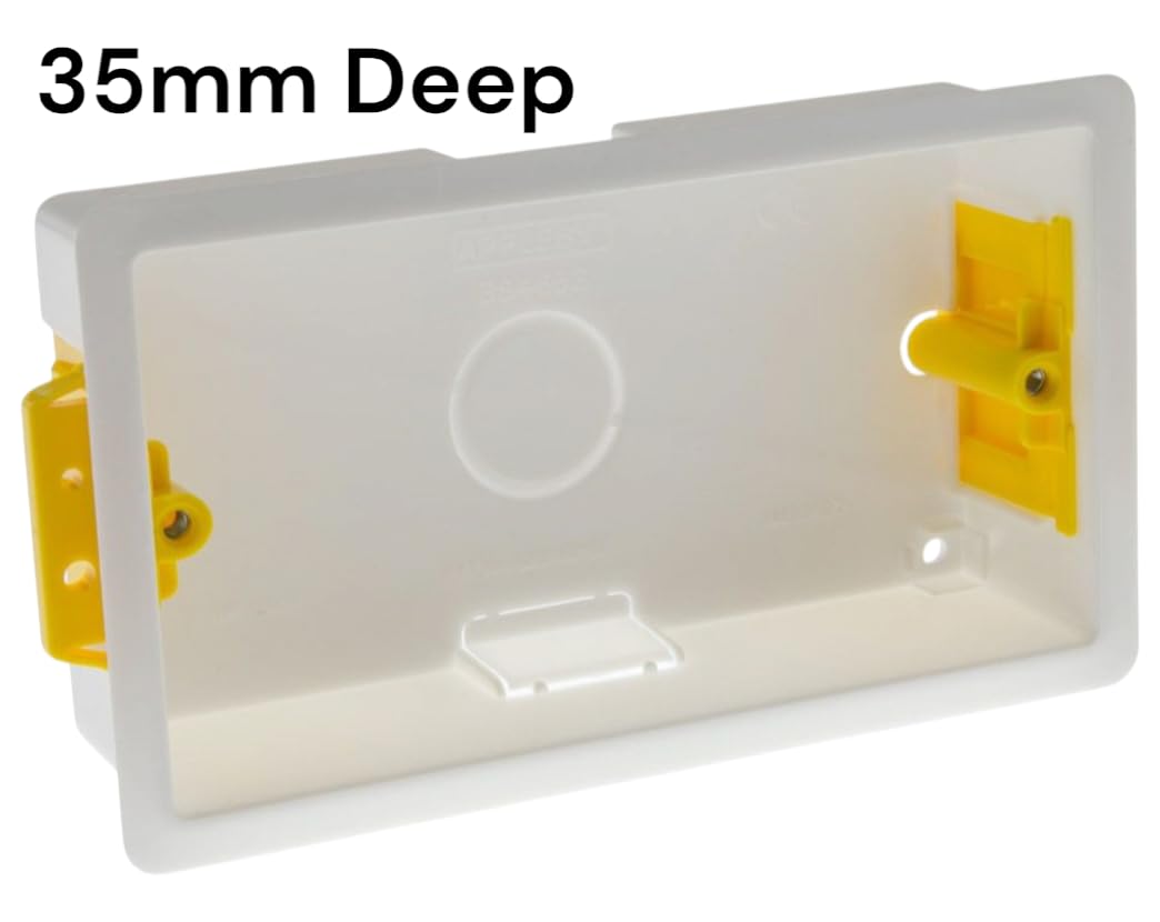 ÉABCON 35mm 2 Gang Dry Lining Back Box, Plasterboard Pattress Box, Adjustable Lugs (1), White - Image 2