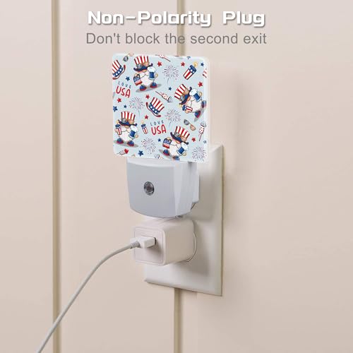 Image of Cute American Patriotic Gnomes Night Light Plug into Wall, USA Flag Love USA Dusk to Dawn Night Light Plug in,0.5w Energy Saving Sleep Friendly NightLight for Kids Boys Girls Home Decor