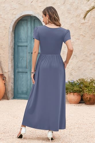 Image of AUSELILY Women's Summer Maxi Dresses Petal Sleeves Casual Empire Waist Long Dress with Pockets 2025 New