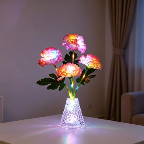 Image of Carnation Flower Lamp, Birthday Gift for Women Home Bar Decor Night Light