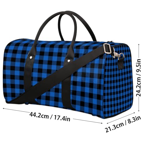 Blue Buffalo Plaid Travel Duffle Bag, Weekender Bags for Women Men, Carry on Overnight Bag Waterproof Gym Bags, Hospital Bag for Labor and Delivery4