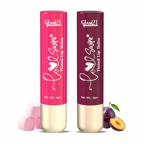 Image of Glam21 Love Swipe Tinted Lip Balm | Goodness Of Vitamin-C, HA, Ceramide & SPF 30 | Radiance Boost,Hydrated Lips, Repair The Lips & UV Defense - Lush Plum & Pink Marshmallow |3gm Each -Combo Pack Of 2