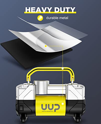 Uup Tire Inflator Air Compressor, 150Psi 12V Dc Double Cylinders Heavy Duty Portable Air Pump W/Emergency Led Light For Truck, Suv, Car, Rv #TOP6