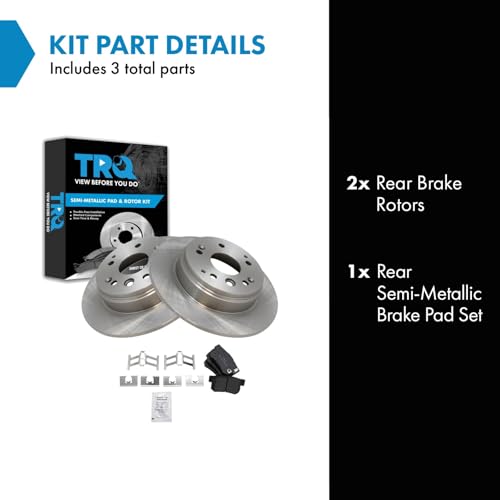 Image of TRQ Rear Brake Pad and Rotor Set Semi Metallic | For 2004-2008 Acura TL 2003-2011 Honda Element