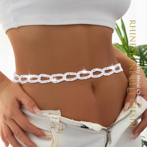 CanB Rhinestone Belts for Women Silver Waist Chain Thin Dress Belt Crystal Belly Chains2