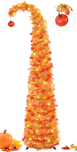 Weihnachtsbaum 150 cm Orange Farbe mit 15 Kugellichtern & Ornamenten,...