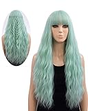 Netgo Mint Green Wigs for Women, Natural Looking Heat Resistant Long Curly Wig for Girls Ladies Cosplay Party Daily Wear Premium Durable