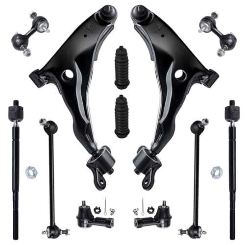 Image of Detroit Axle - 12pc Front End Kit for Chrysler Sebring Dodge Stratus Mitsubishi Eclipse Galant 2 Lower Control Arms w /Ball Joints 4 Inner & Outer Tie Rods 4 Front Rear Sway Bars 2 Boots Replacement