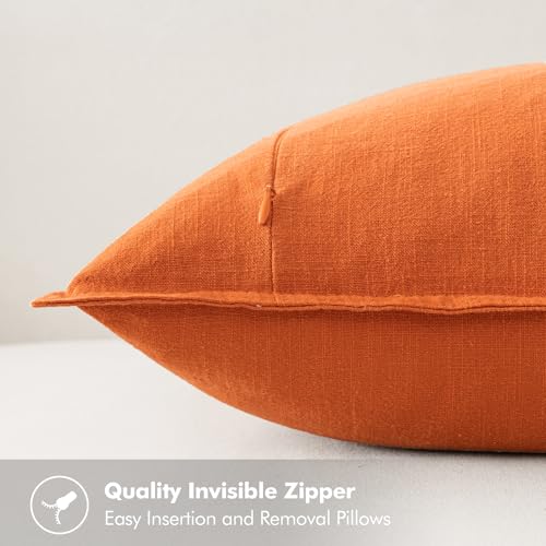 Image of MIULEE Decorative Linen Pillow Covers 18x18 Inch Orange ​Boho Farmhouse​ ​Neutral Couch Throw Pillows for Bed Pack of 2 Accent Modern Pillowcase Summer Sofa Livingroom Home Decor