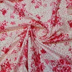 100% Cotton Poplin Printed Fabric โ Vintage Floral, Ditsy, Animal, Polka, Stars | Soft & Lightweight Dress & Craft Material | 45" (112cm) Wide | Sold Per Meter (Pre-Cut Lengths) (Red Meadow) โ image 1