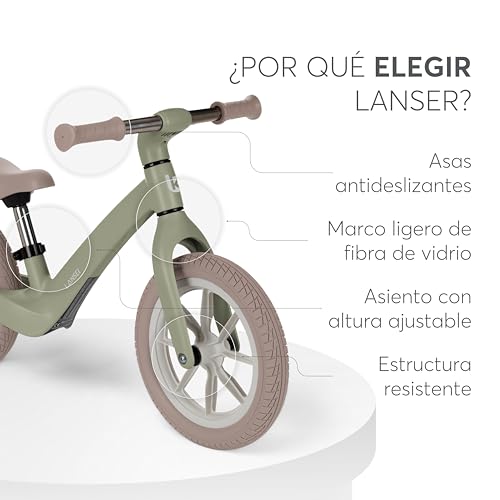 Miniatura 9 de Kikkaboo Bicicleta Sin Pedales Lanser, Bici Niño 2 Años, Bicicleta Equilibrio, Desde 2 Hasta 6 Años, Ultraligera, Sillín Ajustable, Verde Militar