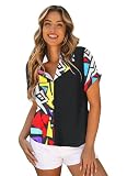 tiorhooe Camisa hawaiana de los años 80 y 90 para mujer, estilo retro, hawaiana, de manga corta, con botones, estilo vintage, Black5, L