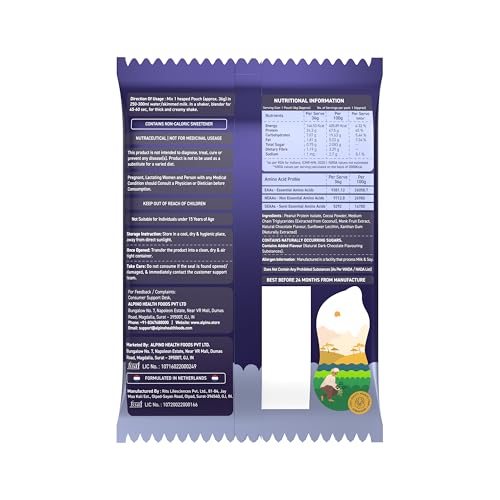 Image of Alpino Supernatural Peanut Protein Powder Dark Chocolate 216g (6 Day Trial Pack) - 100% Plant-Based, High-Performance Protein - 24g Protein, 5.1g BCAAs, No Added Sugar