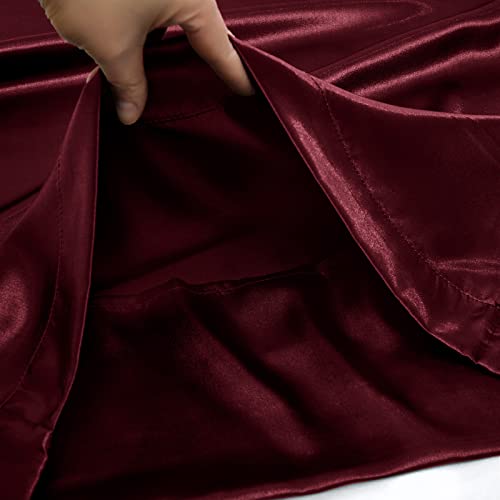 Vacvelt 4Pcs Extra Deep Pocket Satin Sheets King Size Bed Set, Burgundy Satin Sheet Set Fit 18-24 Inch Deep Pocket Mattress, Silky & Luxury Satin Bedding Set Soft & Ultra Deep Fitted Sheet Set #TOP6