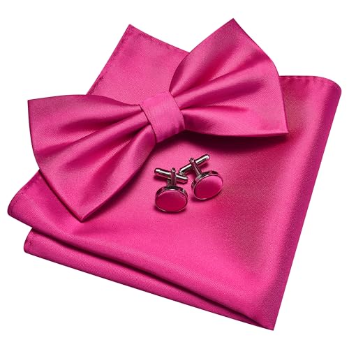 Image of GUSLESON Men's 3-pc Solid Color Bow Tie Gift Set - Double‑Fold Pre-Tied Bow Tie, Pocket Square, Cufflinks - Wedding Formal Party
