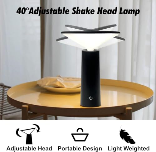 Image of NYRWANA Rechargeable LED Table Lamp | 1200mAh | Stepless Dimming, Touch Control, 3 Color Modes, Adjustable Head Portable Mushroom Desk Lamp for Bedroom, Living Room & Home Decor | USB - C (Black)