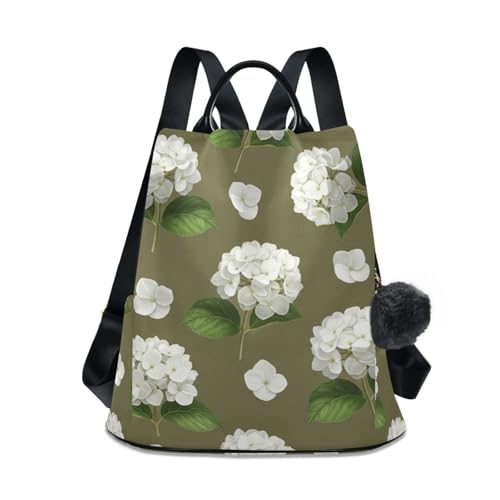 Sac à dos pour femme blanc hortensia vert à pompons au look de voyage unique