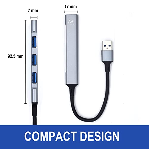 Ewent EW1144 USB A Hub, 4 Port Ultra Slim Data Hub with 3 USB A 2.0 Ports, 1 USB A 3.2 Port - Image 2