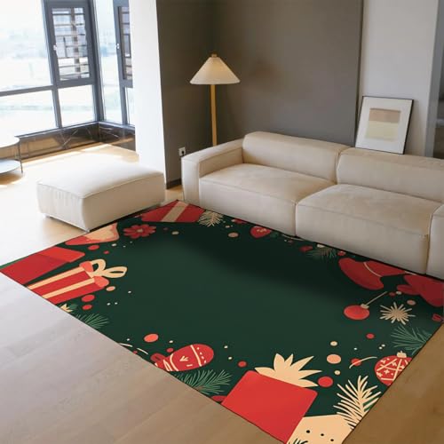 Tapis salon Noël 180x240cm tapis festif rectangulaire poil bas