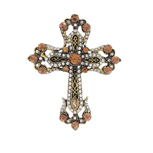Vintage Rhinestone Cross Brooch Pin for Women Girls Crystal Christian