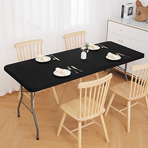 Smiry Rectangle Table Cloth Cover, Elastic Fitted Flannel Backed Vinyl Tablecloths For 6Ft Folding Tables, Waterproof Wipeable Table Covers For Indoor, Outdoor, Picnic And Camping, (Black, 30"X72") #TOP7