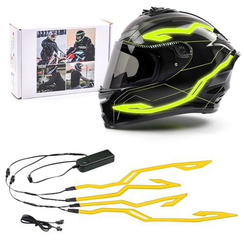 Motorcycle Helmet Light Bar Strip , Cold Light Motorcycle Helmet 4in1 Waterproof LED Sticker Kit for Helmet DIY Night Signal Light (Yellow)