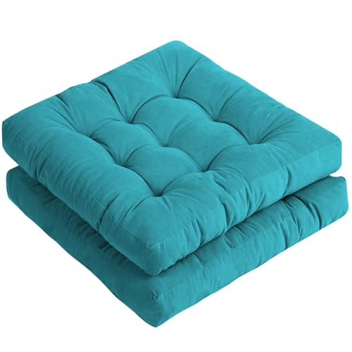 Tiita Square Outdoor Cushions Floor Pillow Thicken Tufted Seat Cushion for Adult Seating on Floor Yoga Meditation Living Room Balcony Office Indoor, Set of 2, 22x22 Inch, Blue