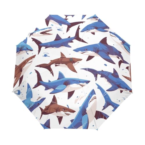 Parapluie de plage enfants requin brun bleu ultra-léger et anti-UV pour voyager en famille