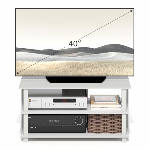 Image of Furinno Sully TV Stand, 3-Tier Rectangular Entertainment Center with Shelf, TV Console for TV up to 40 Inch, Open Frame for Cable Management, for Living Room, Bedroom, White