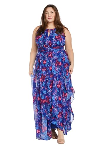 Image of Floral Chiffon Halter Maxi Dress W /Keyhole Detail & Ruffle Cascade Skirt