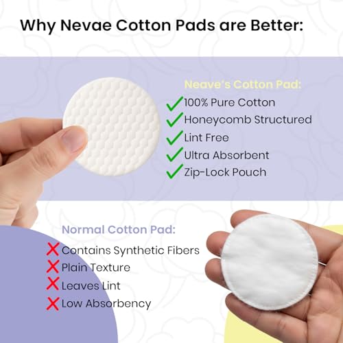 Image of Nevae Multipurpose Cotton Pads 120 Pcs, 100% Cotton, Embossed Double Sided, for Skin Cleaning, Eye & Face Makeup Removal, Nail Polish Removal, Soft Round Facial Cotton Pads (20 Pcs (Pack of 6))